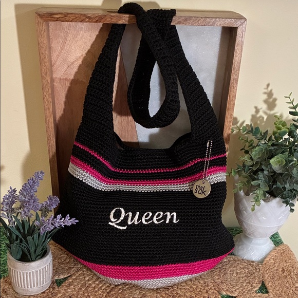 The Sak Handbags - The Sak Black and Pink “QUEEN”Crochet Shoulder Bag
